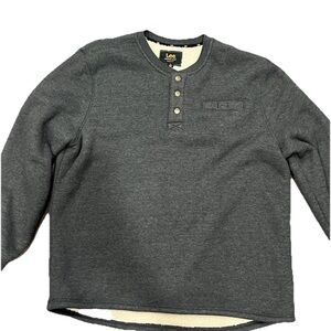 Lee Thermal Pullover Sweater XL Gray Button Accent Regular Fit Crew Neck
